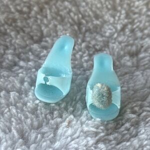 Vintage 1960 Barbie Blue Shoes Open Toe Heels w/ Pom‎ Poms Sleeping Pretty Japan